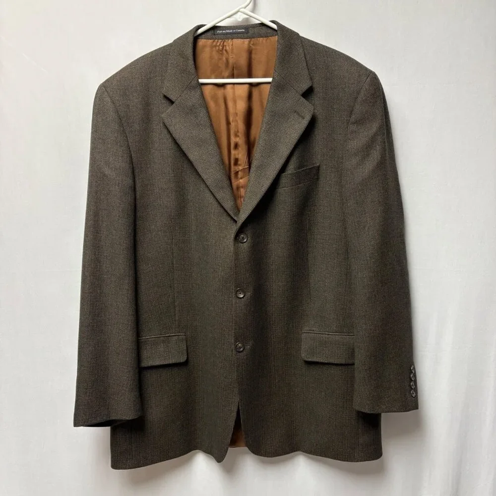Linea Mens Wool Blazer Size 48T Brown Suit Jacket Classic Made In Canada VTG